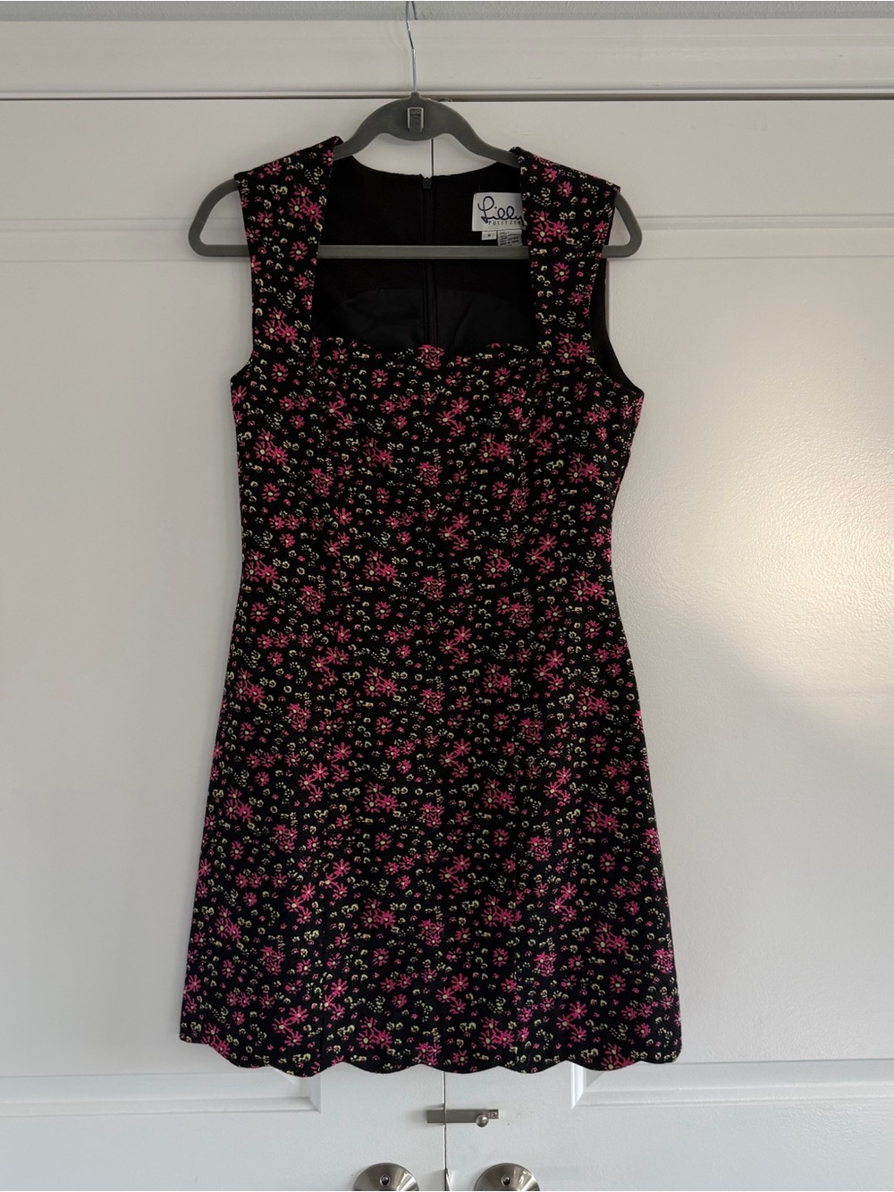 Vintage Lilly Pulitzer Black Mini Dress with Pink Floral Print- Size 8- Y2K 90s